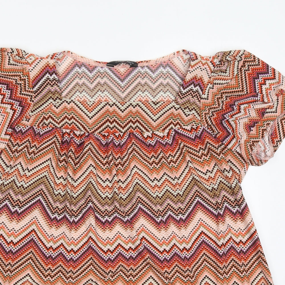 Marina Kaneva Womens Pink Geometric Polyester Basic T-Shirt Size 18 Square Neck