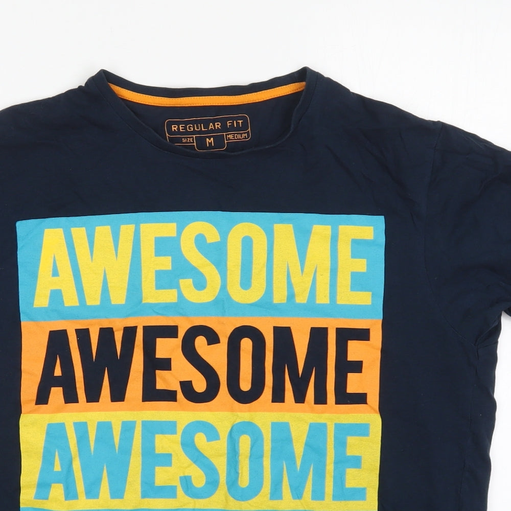 Cedar Wood State Mens Blue  Cotton  T-Shirt Size M Crew Neck  - Awesome
