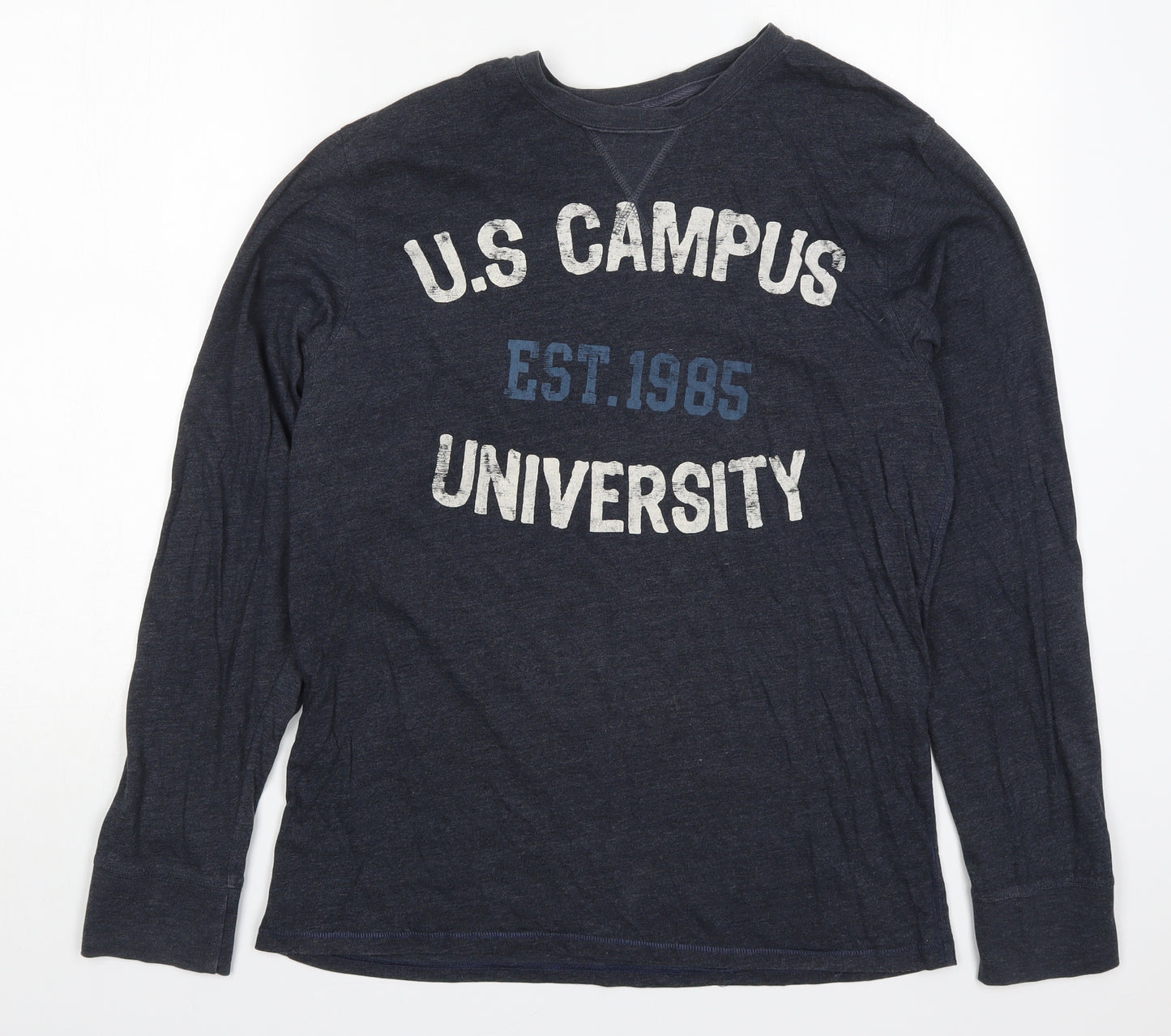 Easy Mens Blue  Cotton  T-Shirt Size L Crew Neck  - US Campus University