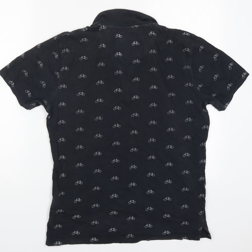 Fabric Mens Black  Cotton  Polo Size M Collared Pullover - Bicycles