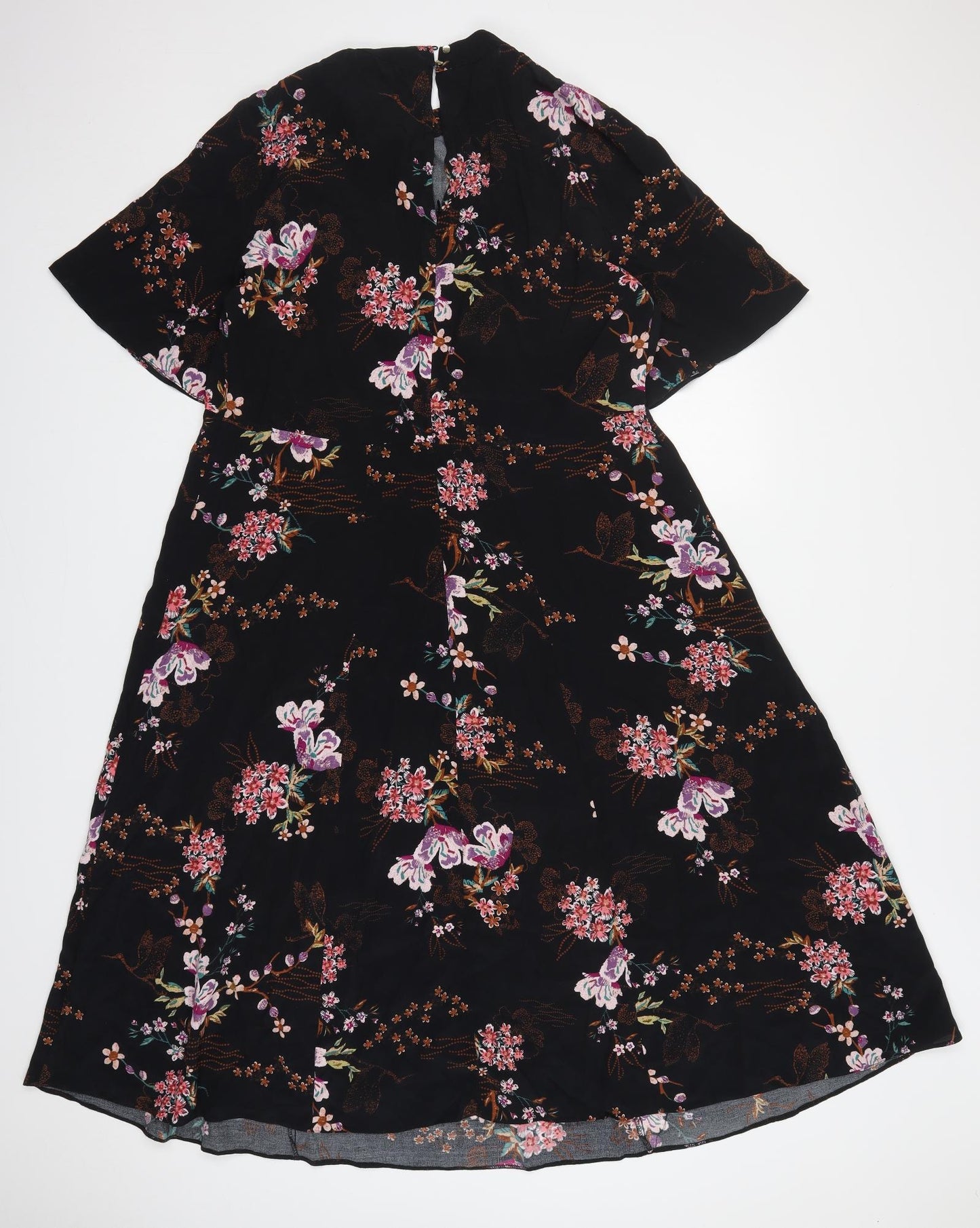 F&F Womens Black Floral Viscose A-Line  Size 20  Round Neck Button