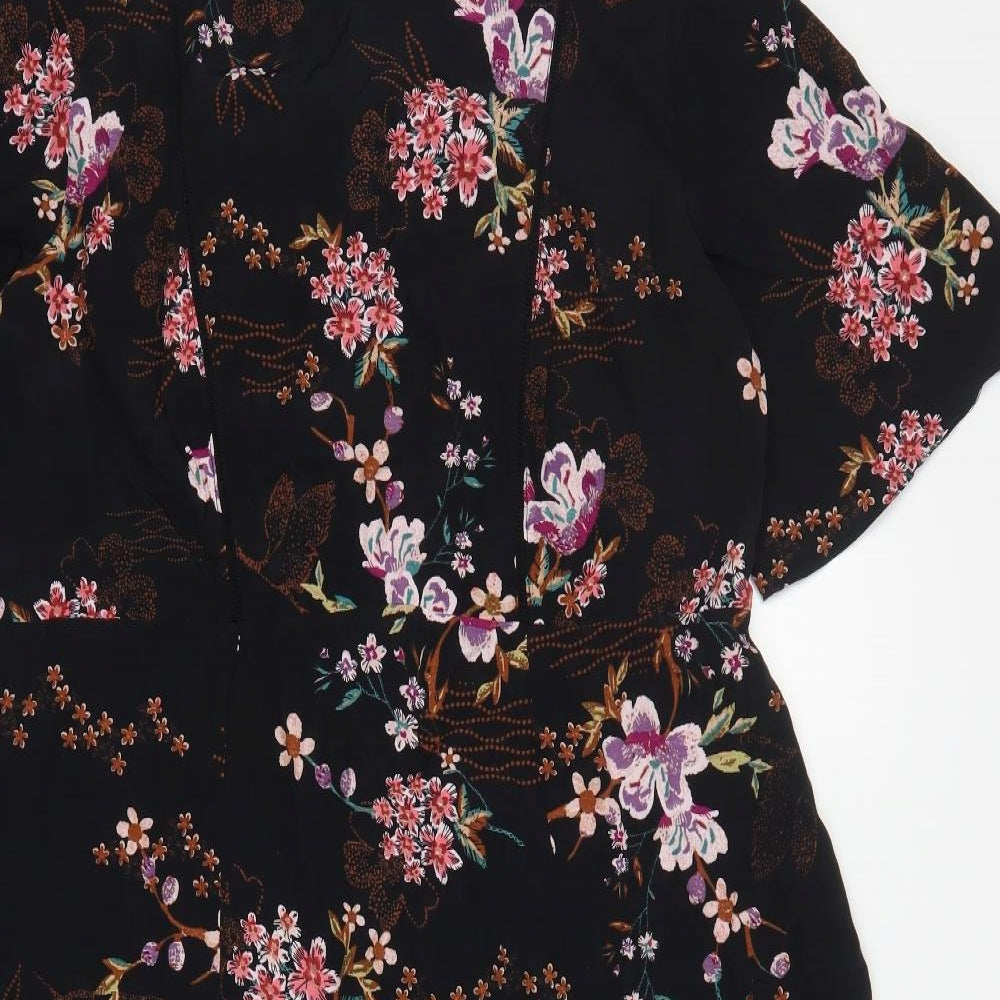 F&F Womens Black Floral Viscose A-Line  Size 20  Round Neck Button