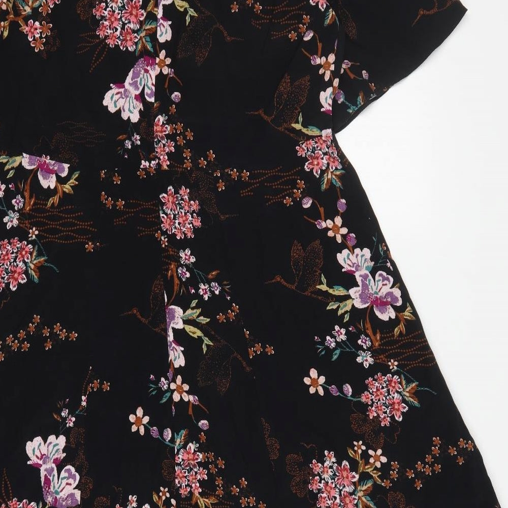 F&F Womens Black Floral Viscose A-Line  Size 20  Round Neck Button