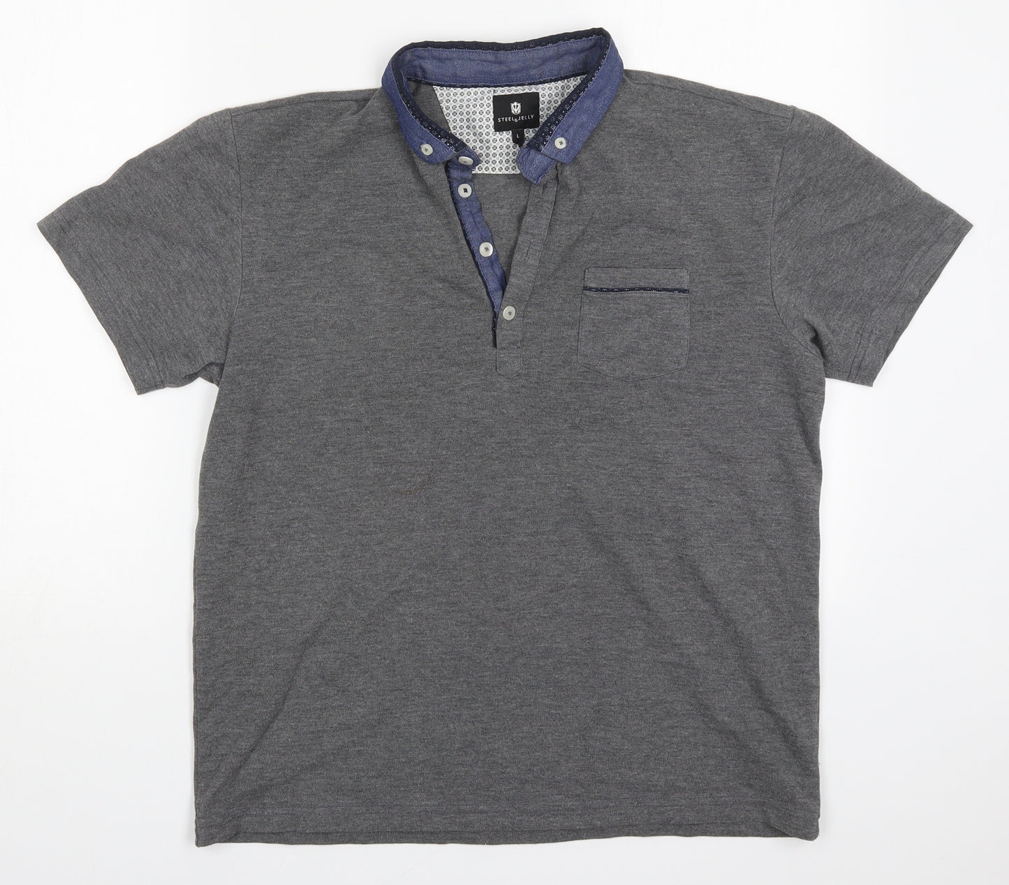 Steel & Jelly Mens Grey  Cotton  Polo Size L Collared Pullover