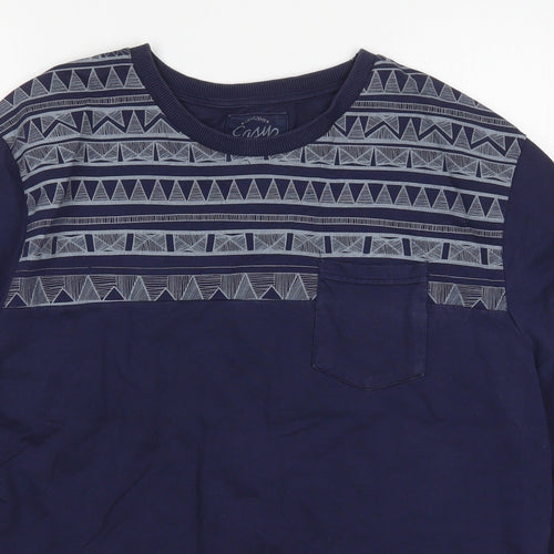 Easy Mens Blue Geometric Cotton Pullover Sweatshirt Size L