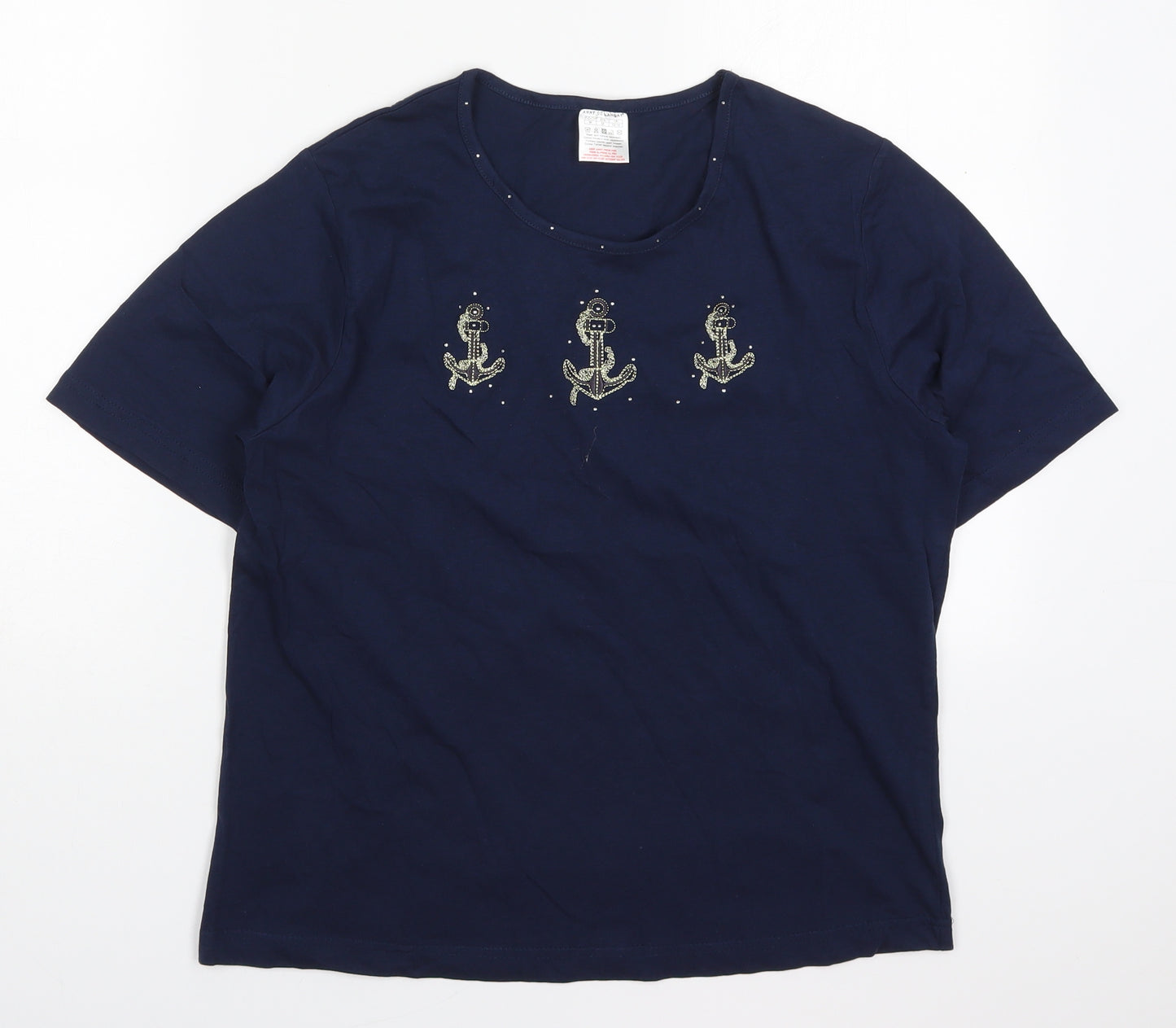 Anne De Lancay Womens Blue  Cotton Basic T-Shirt Size 14 Crew Neck - Anchors