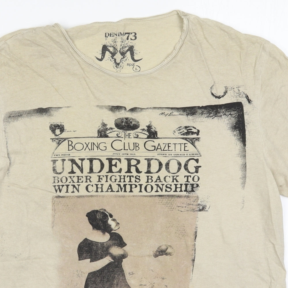 Denim73 Mens Beige  Cotton  T-Shirt Size L Round Neck  - Boxing Club Gazette Underdog