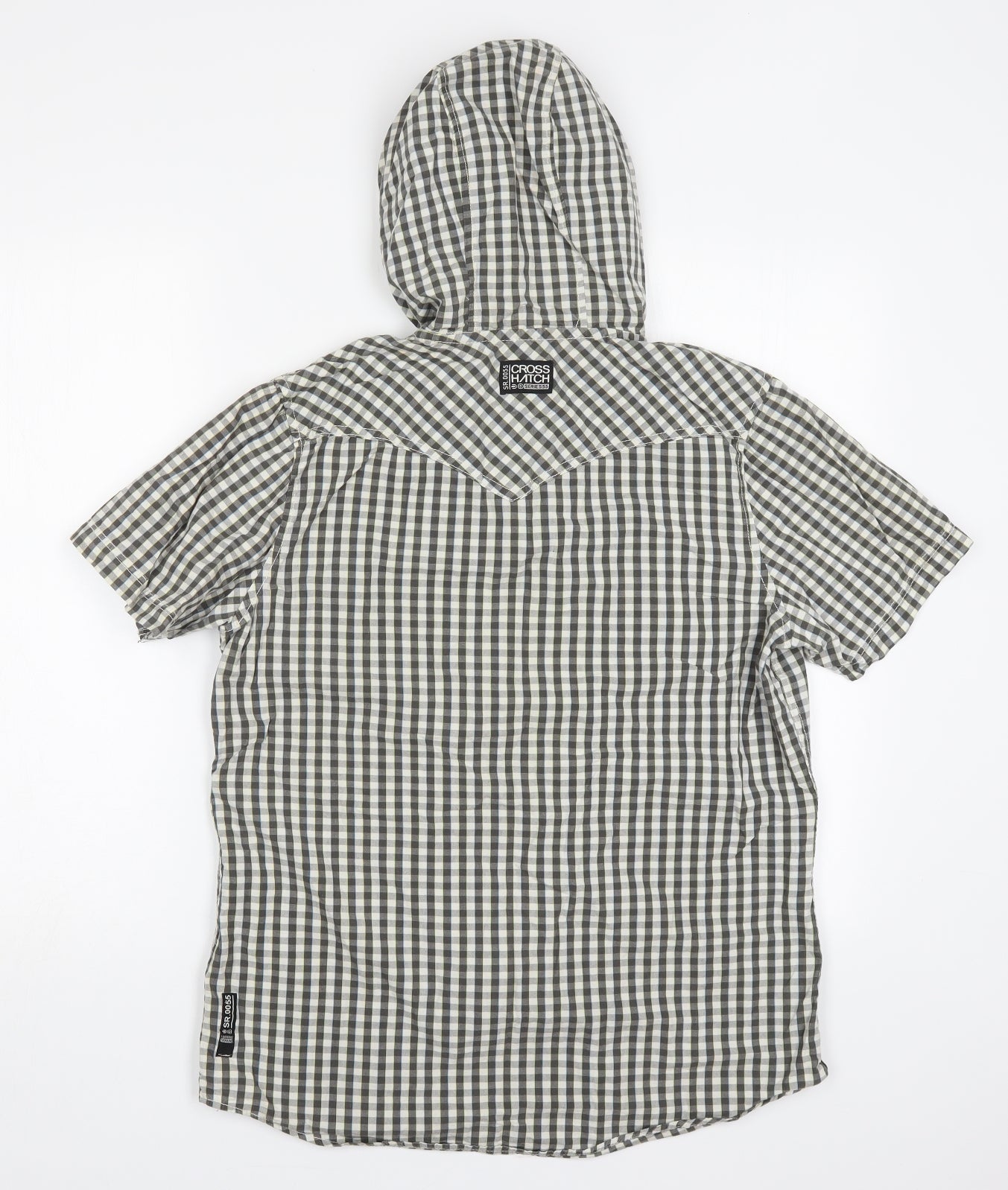 Crosshatch Mens Grey Check Cotton  Button-Up Size L High Neck Button