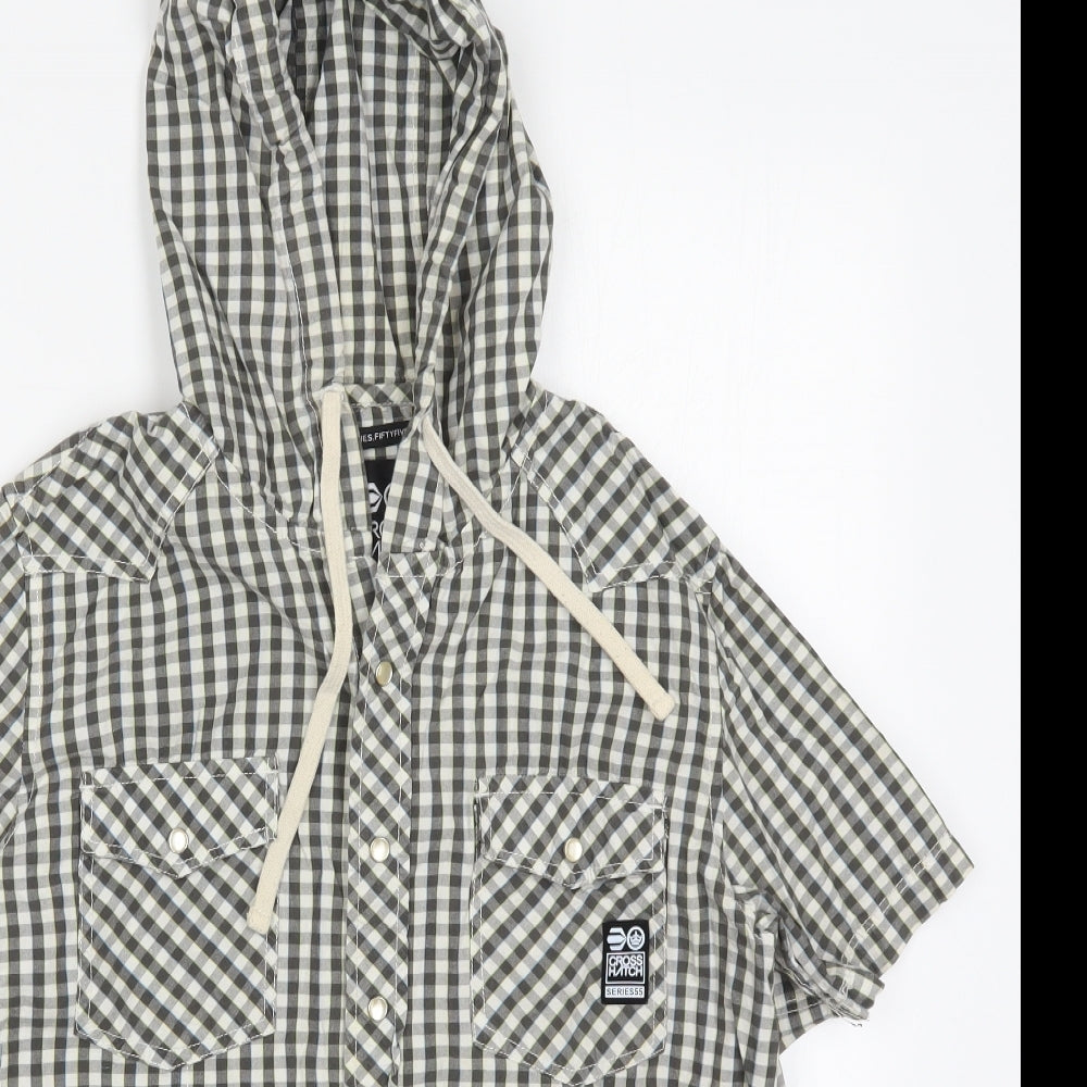 Crosshatch Mens Grey Check Cotton  Button-Up Size L High Neck Button