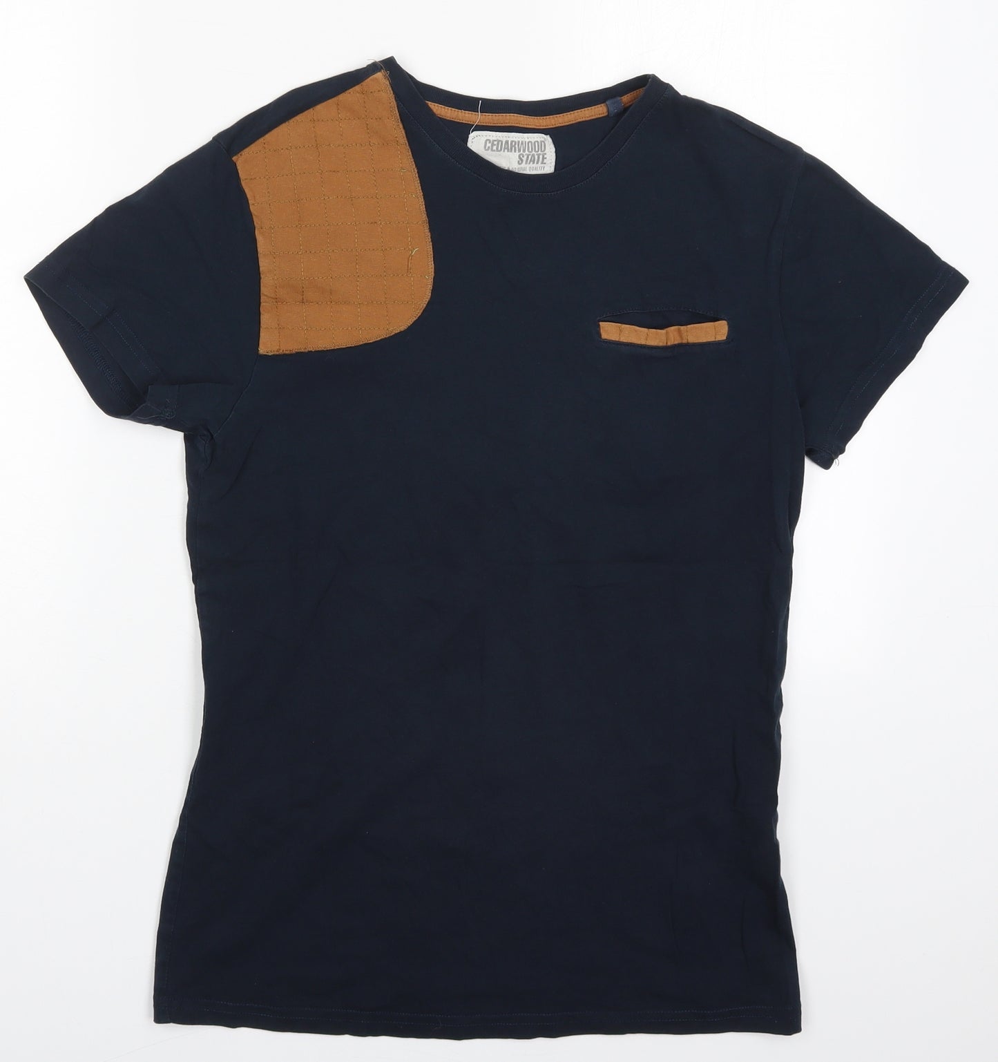 Cedar Wood State Mens Blue  Cotton  T-Shirt Size M Crew Neck  - Patchwork