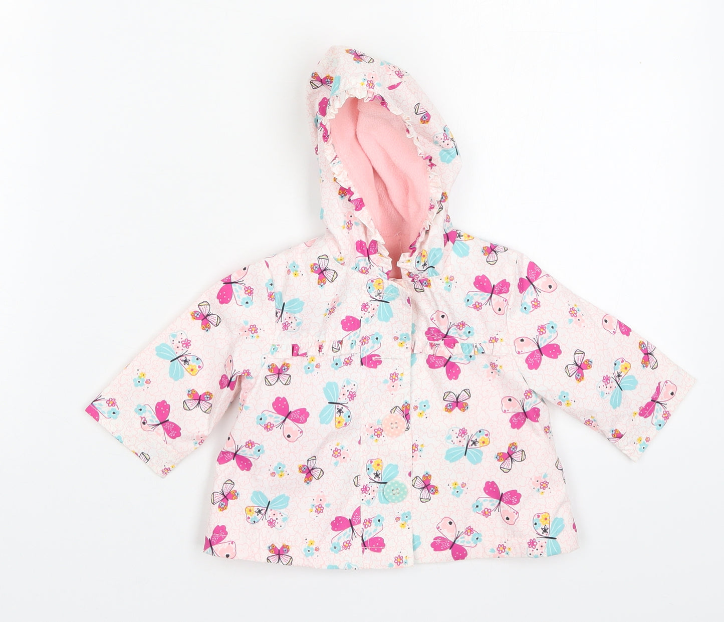 Nutmeg Girls Pink   Basic Coat Coat Size Newborn   Button - Butterflies