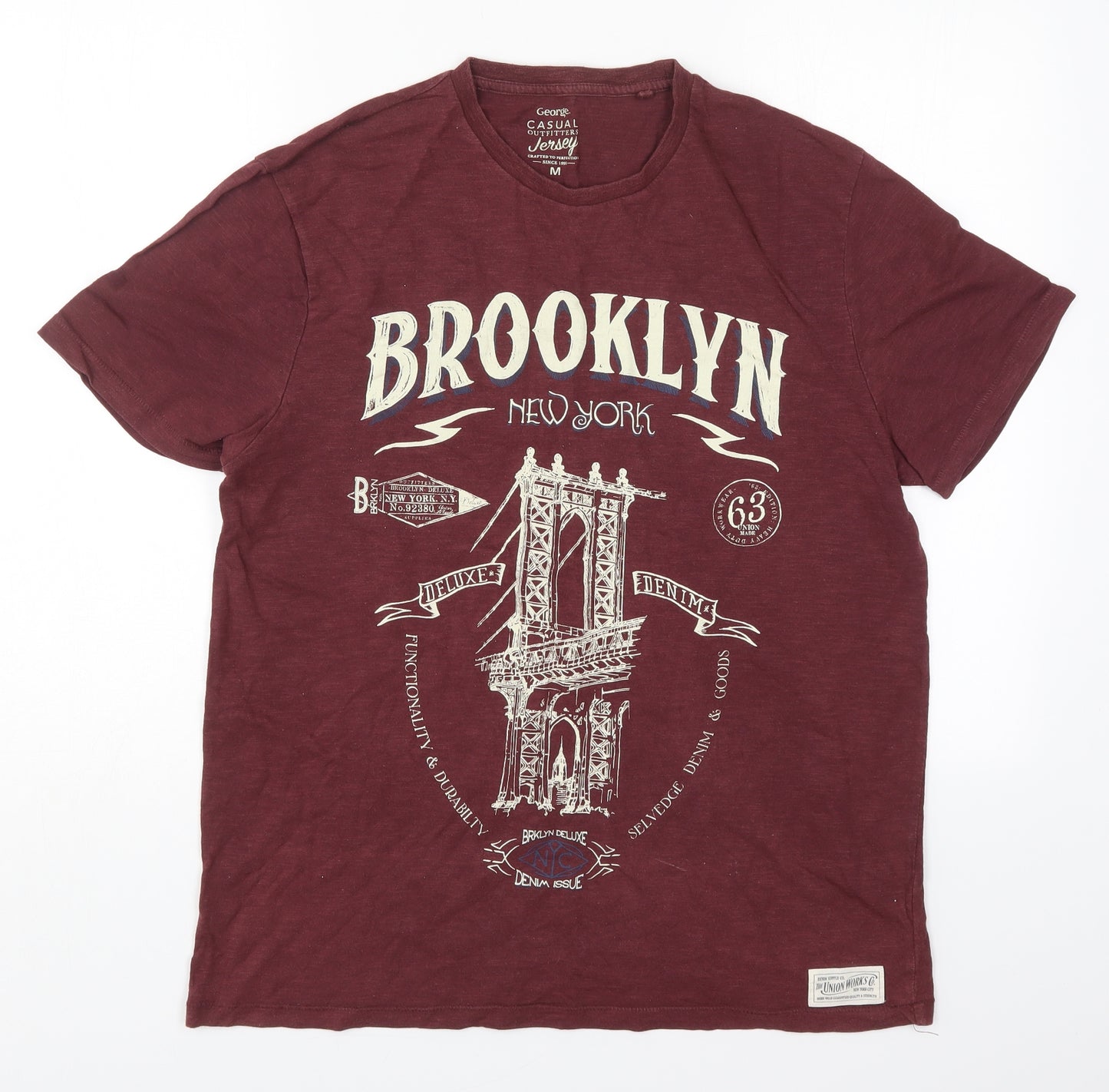 George Mens Red  Cotton  T-Shirt Size M Crew Neck  - Brooklyn