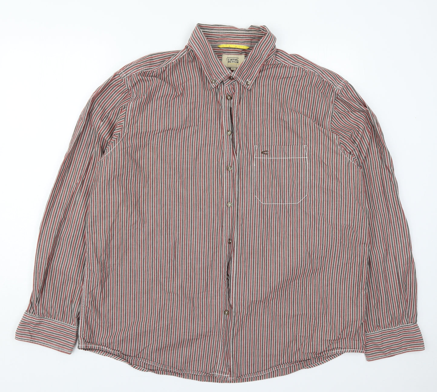 Camel Active Mens Red Striped Cotton  Button-Up Size 2XL Collared Button