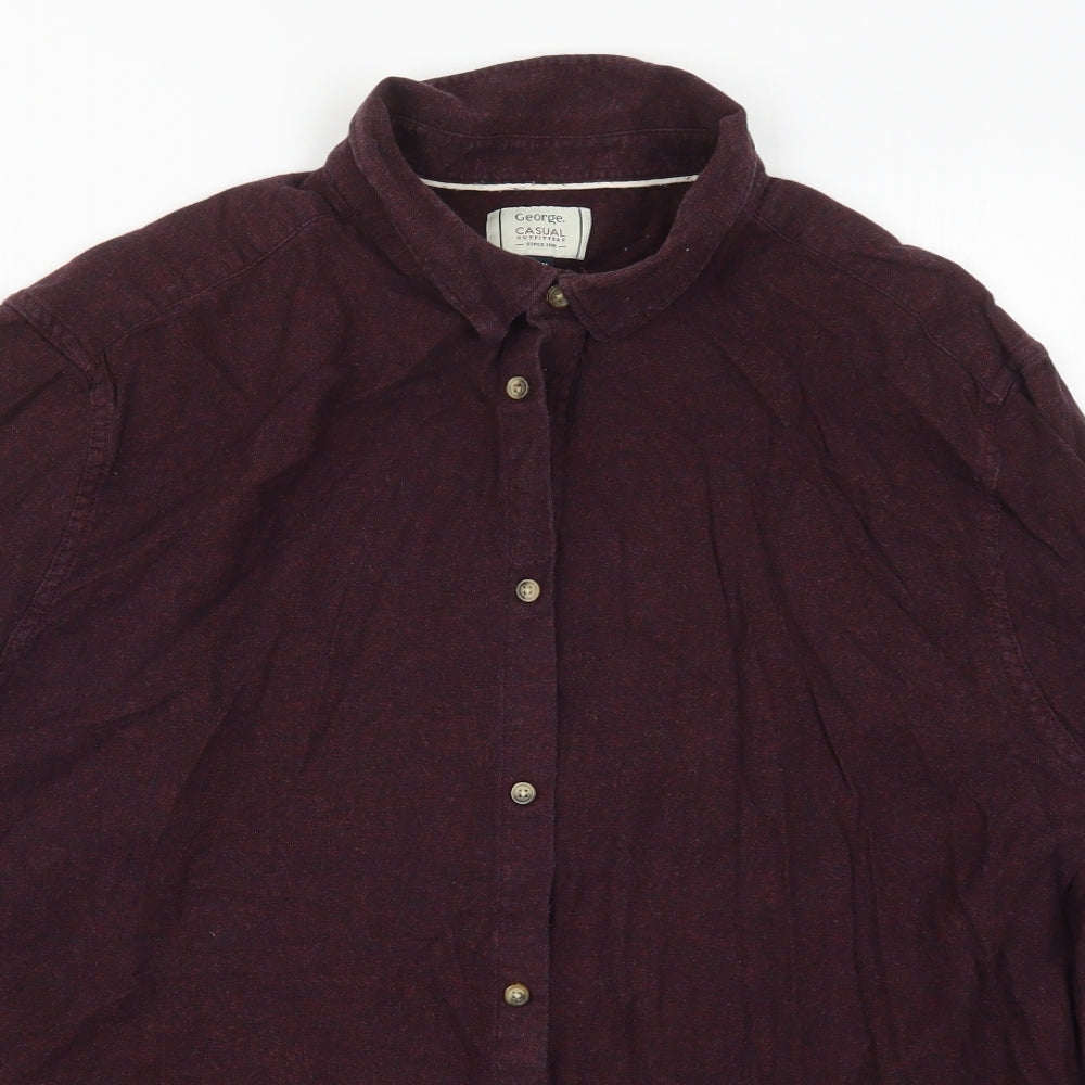 George Mens Purple  Cotton  Button-Up Size 3XL Collared Button