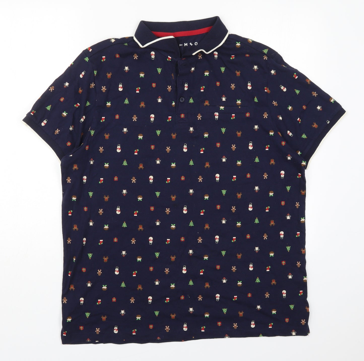 Nutmeg Mens Blue  Cotton  Polo Size L Collared Pullover - Christmas Prints