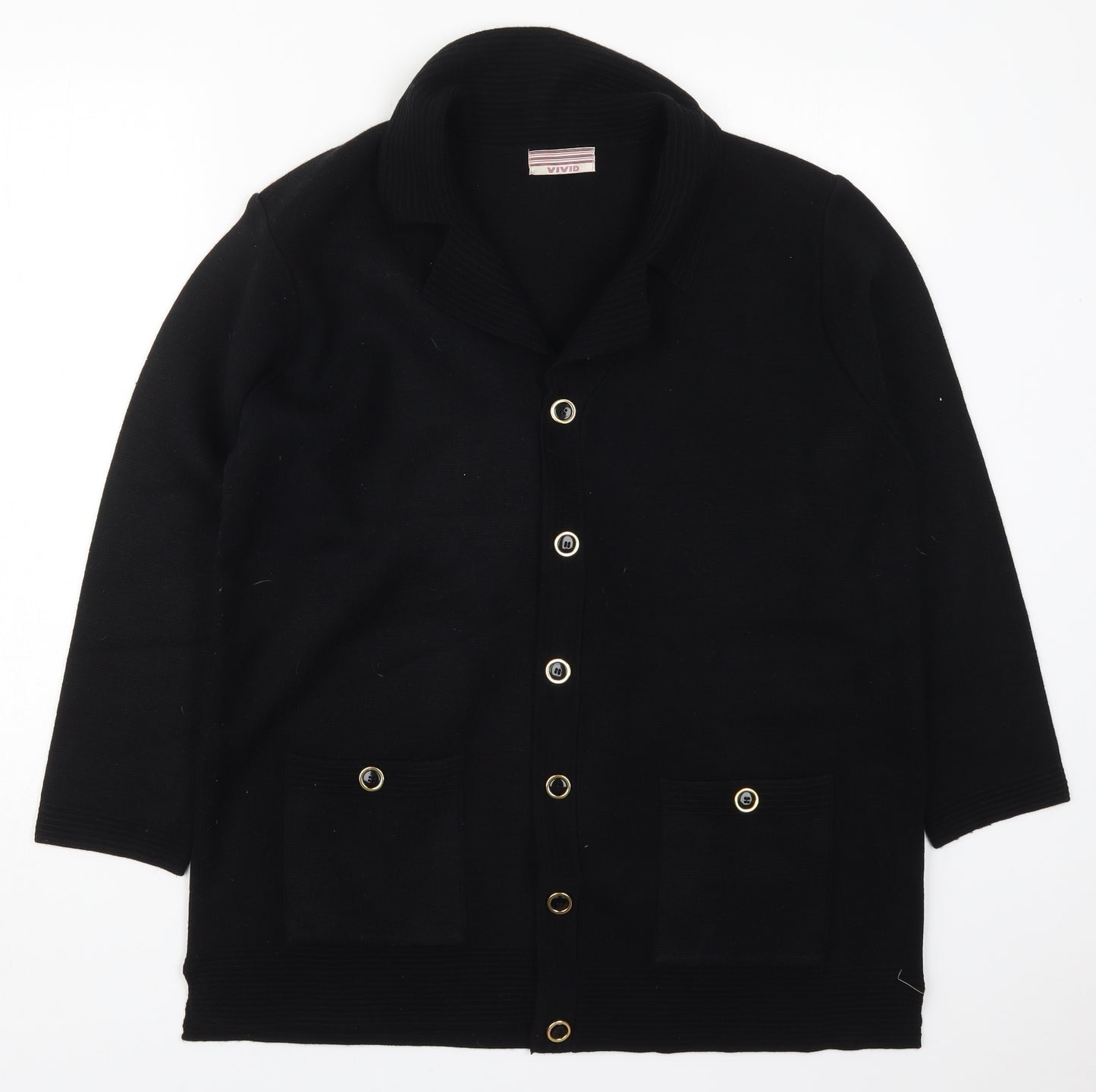 Vivid Womens Black Collared  Acrylic Cardigan Jumper Size L