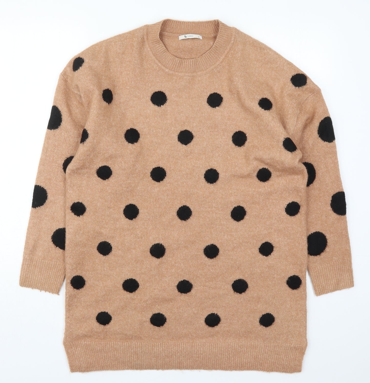 TU Womens Beige Round Neck Polka Dot Acrylic Pullover Jumper Size 16