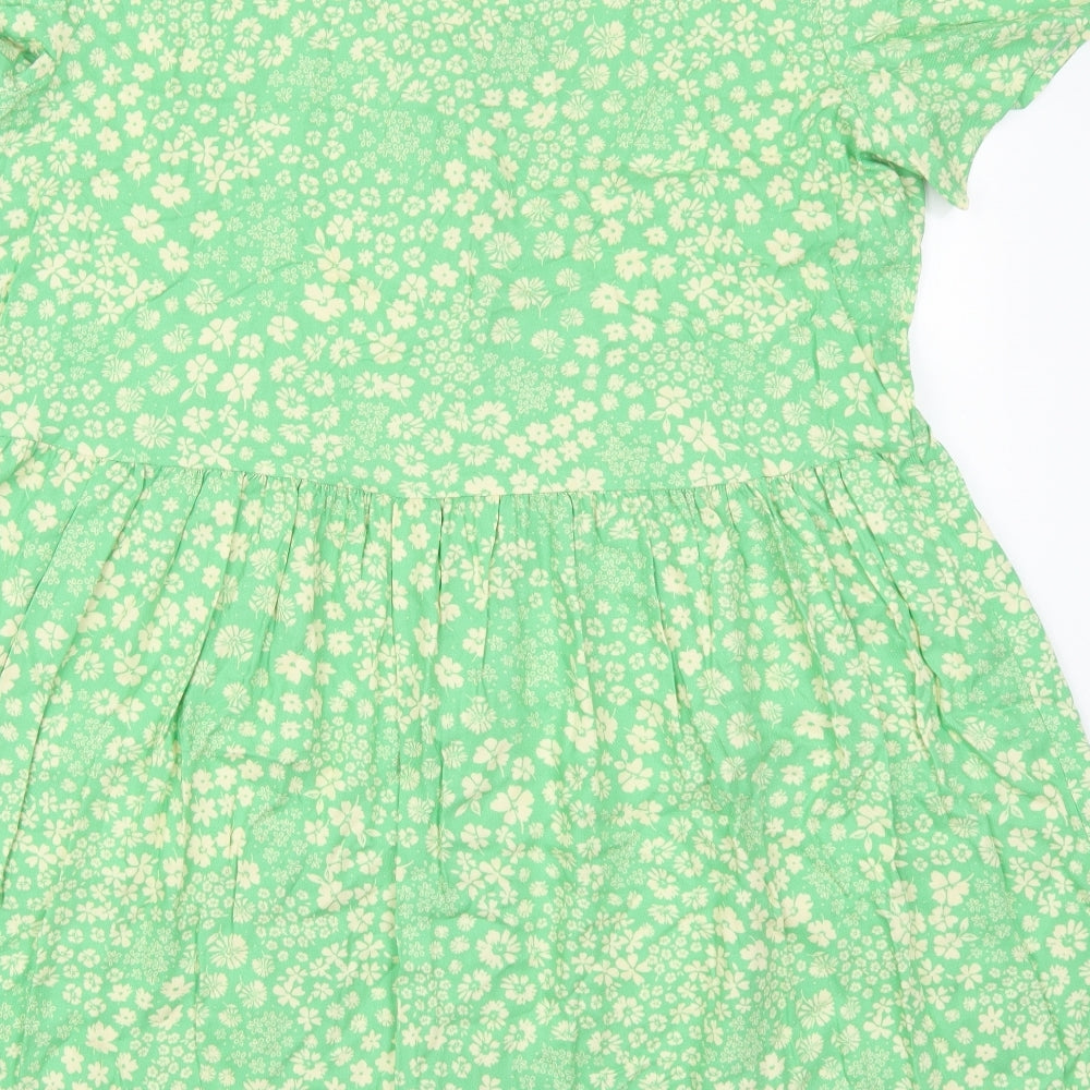 Nutmeg Womens Green Floral Viscose A-Line  Size 14  V-Neck Pullover