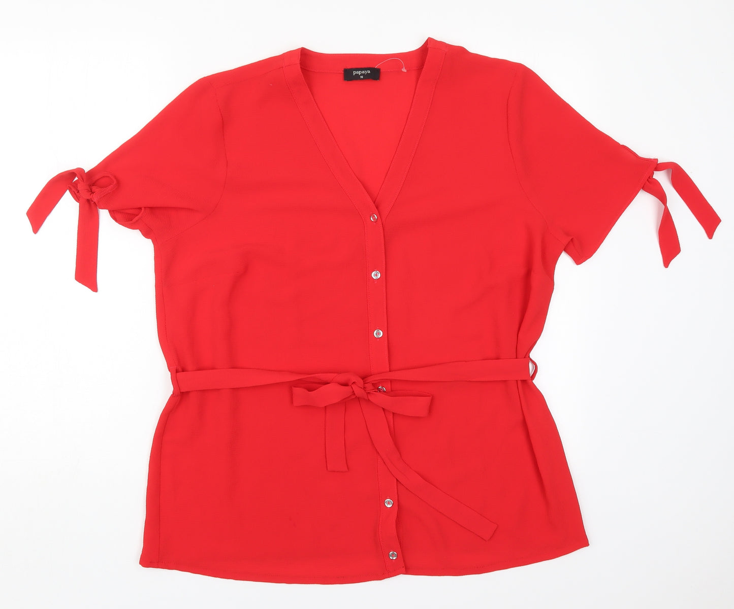 Papaya Womens Red  Polyester Basic Button-Up Size 16 V-Neck