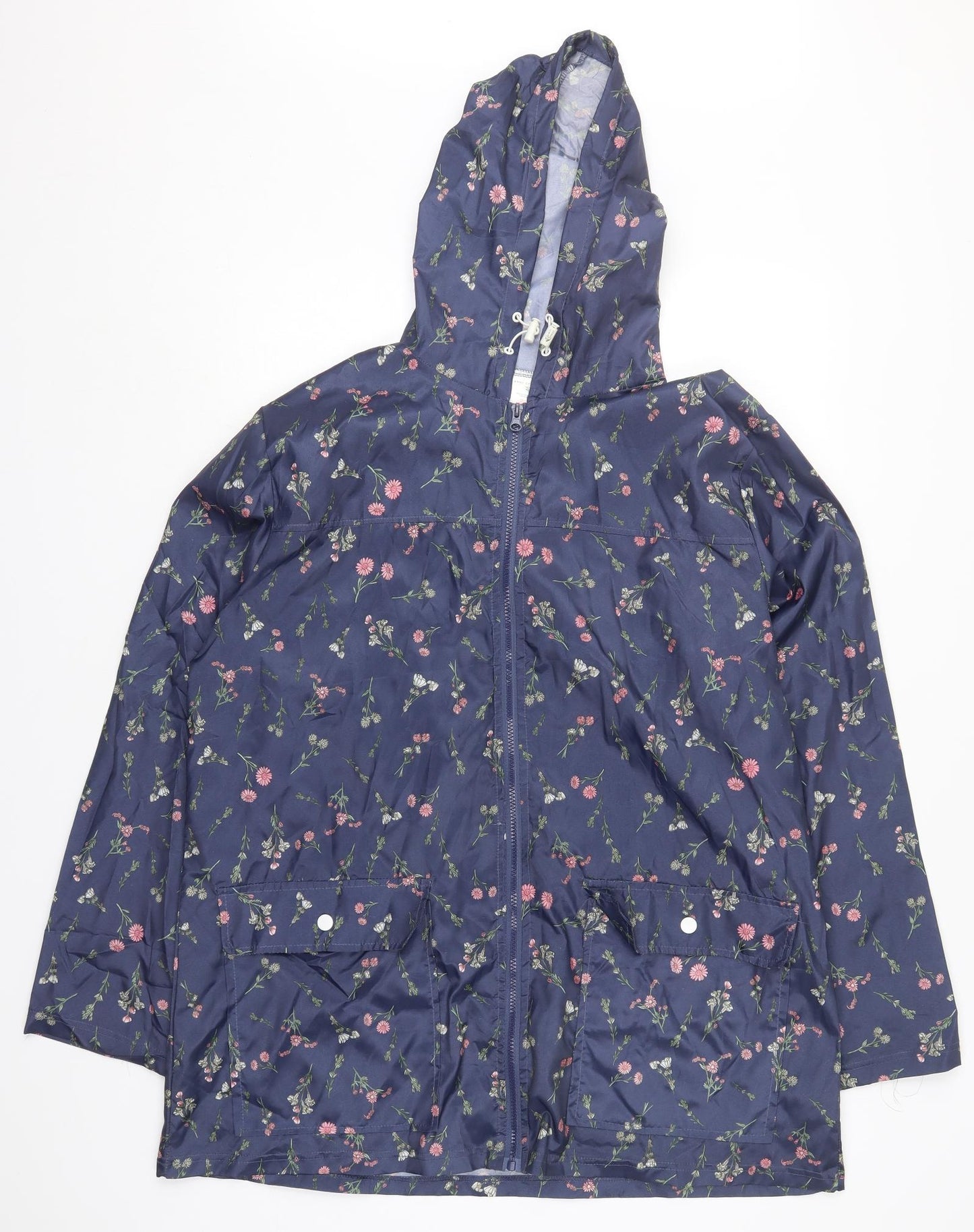 Anne De Lancay Womens Blue Floral  Jacket Coat Size L  Zip