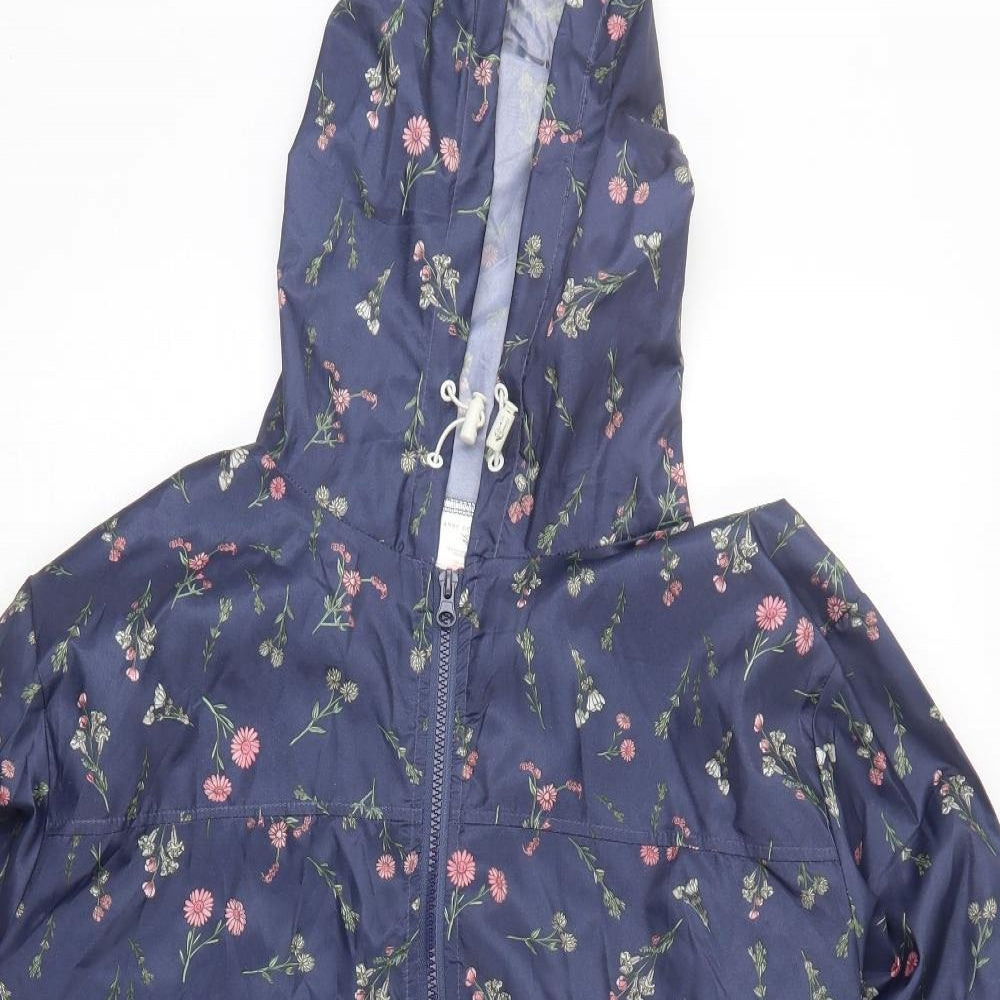 Anne De Lancay Womens Blue Floral  Jacket Coat Size L  Zip