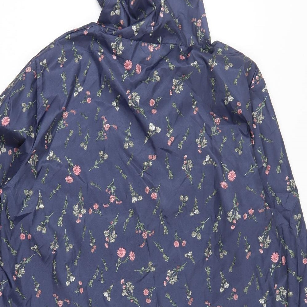 Anne De Lancay Womens Blue Floral  Jacket Coat Size L  Zip