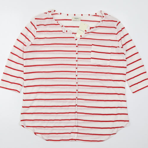 Papaya Womens Red Striped Polyester Basic T-Shirt Size 18 V-Neck
