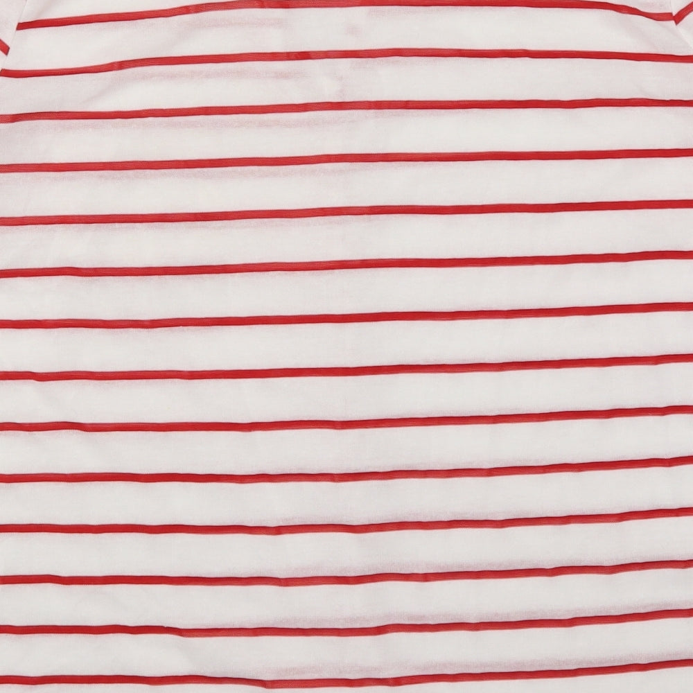 Papaya Womens Red Striped Polyester Basic T-Shirt Size 18 V-Neck