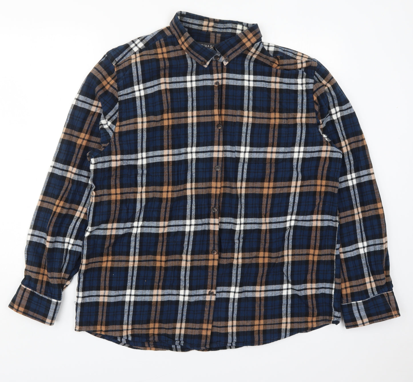 Primark Mens Blue Check Cotton  Button-Up Size 3XL Collared Button