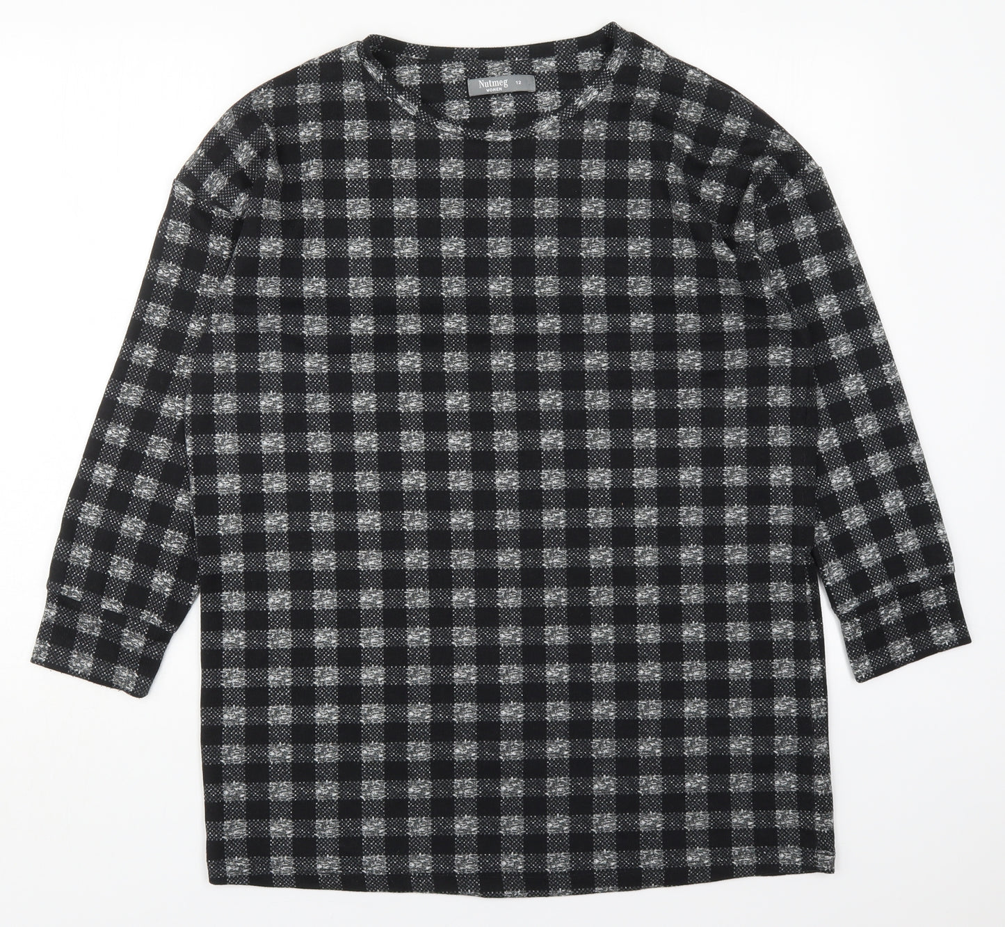 Nutmeg Womens Grey Check Polyester Pullover Sweatshirt Size 12  Pullover