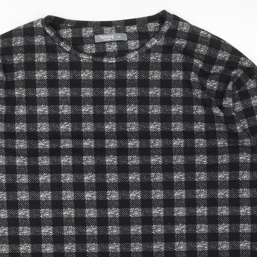 Nutmeg Womens Grey Check Polyester Pullover Sweatshirt Size 12  Pullover