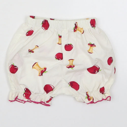 Preworn Girls White  Cotton Cropped Trousers Size 6-9 Months   - Apples