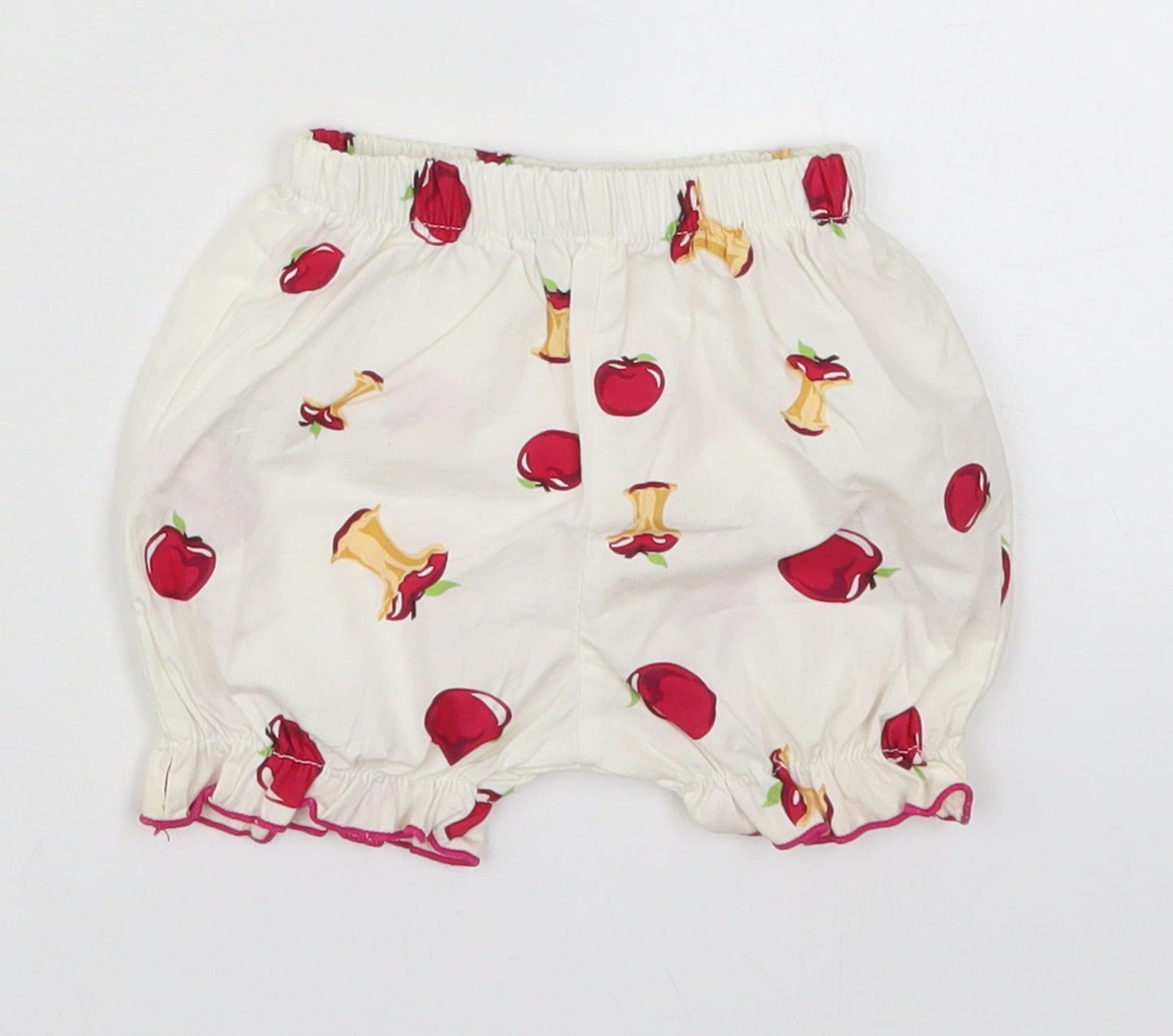 Preworn Girls White  Cotton Cropped Trousers Size 6-9 Months   - Apples