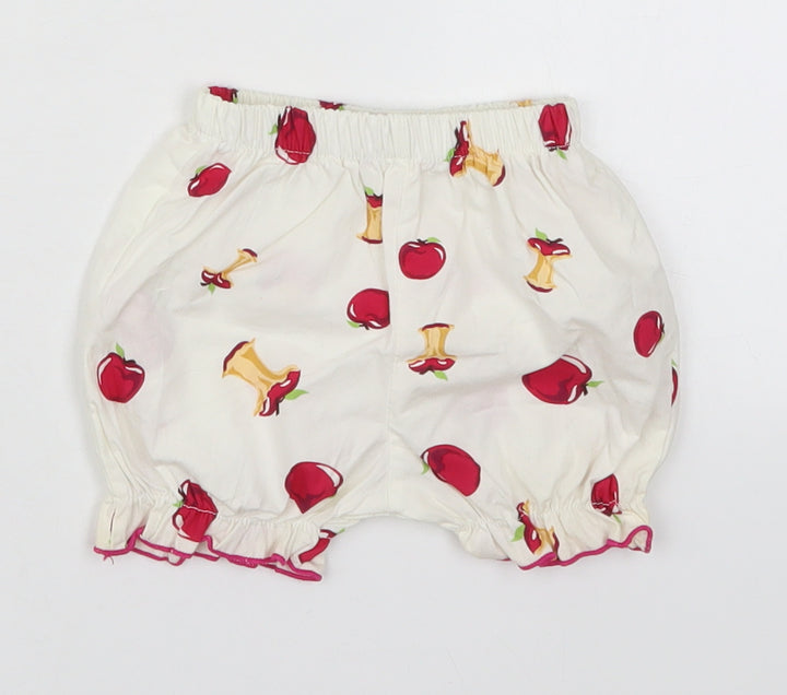 Preworn Girls White  Cotton Cropped Trousers Size 6-9 Months   - Apples