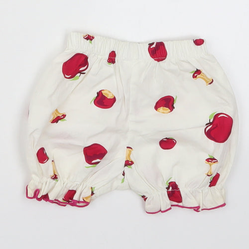 Preworn Girls White  Cotton Cropped Trousers Size 6-9 Months   - Apples