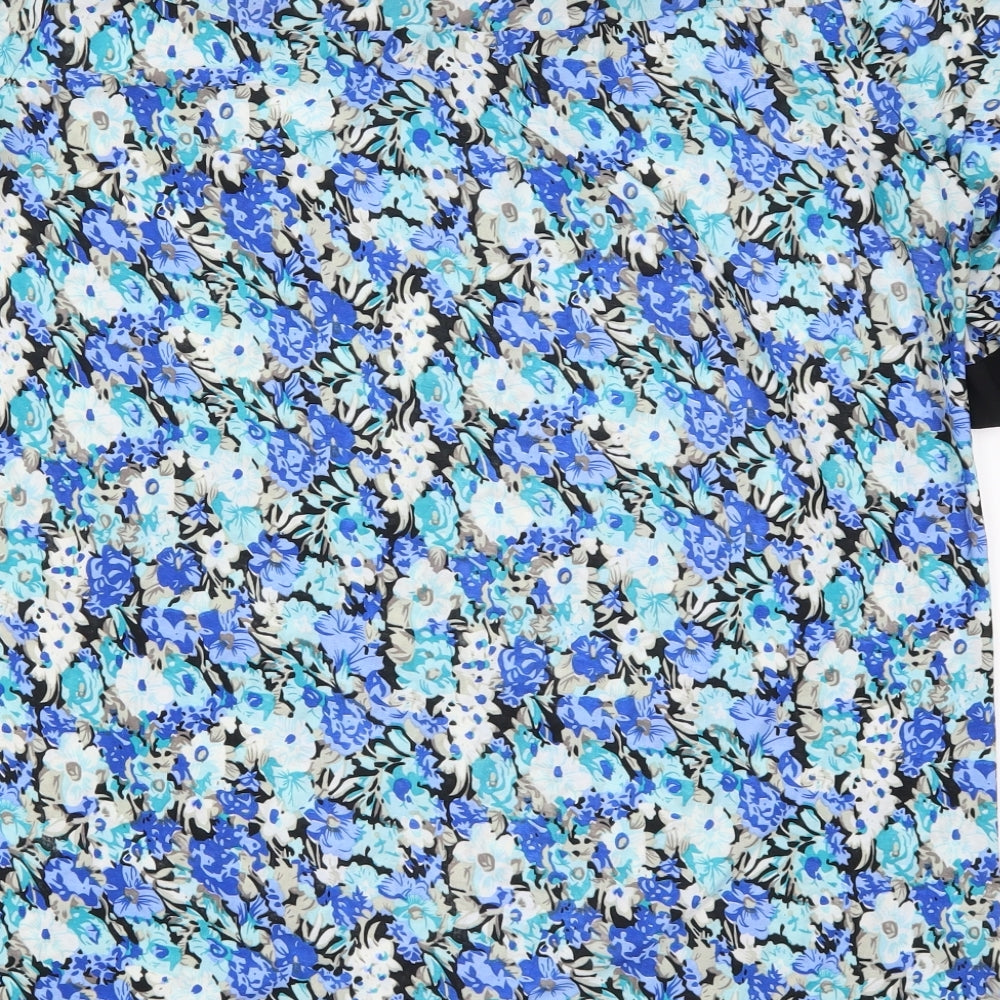 Cecilia Womens Blue Floral Polyester Basic T-Shirt Size XL Round Neck