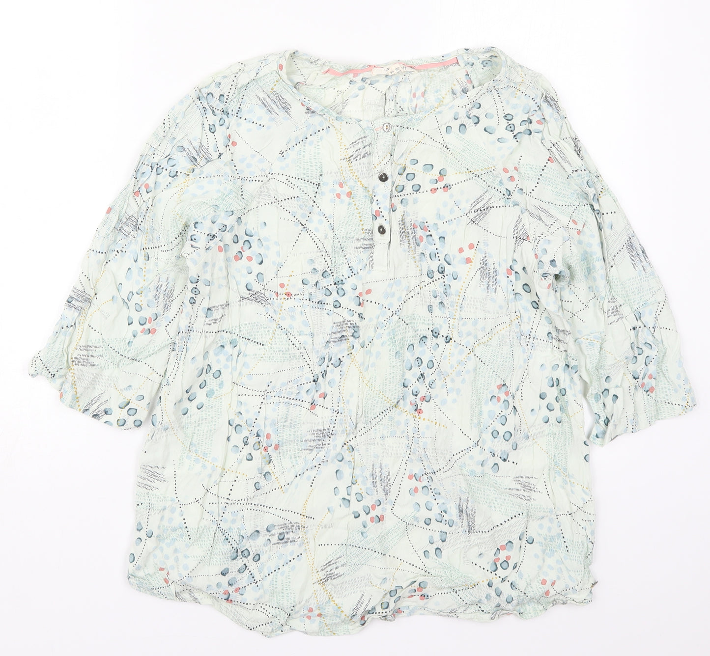 White Stuff Womens Green Geometric Viscose Basic Blouse Size 18 Round Neck