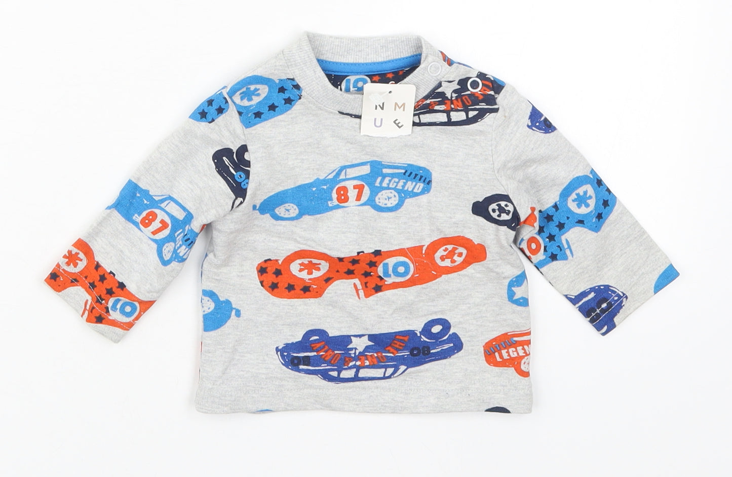 Nutmeg Boys Grey  Cotton Basic T-Shirt Size Newborn Round Neck Pullover - Cars