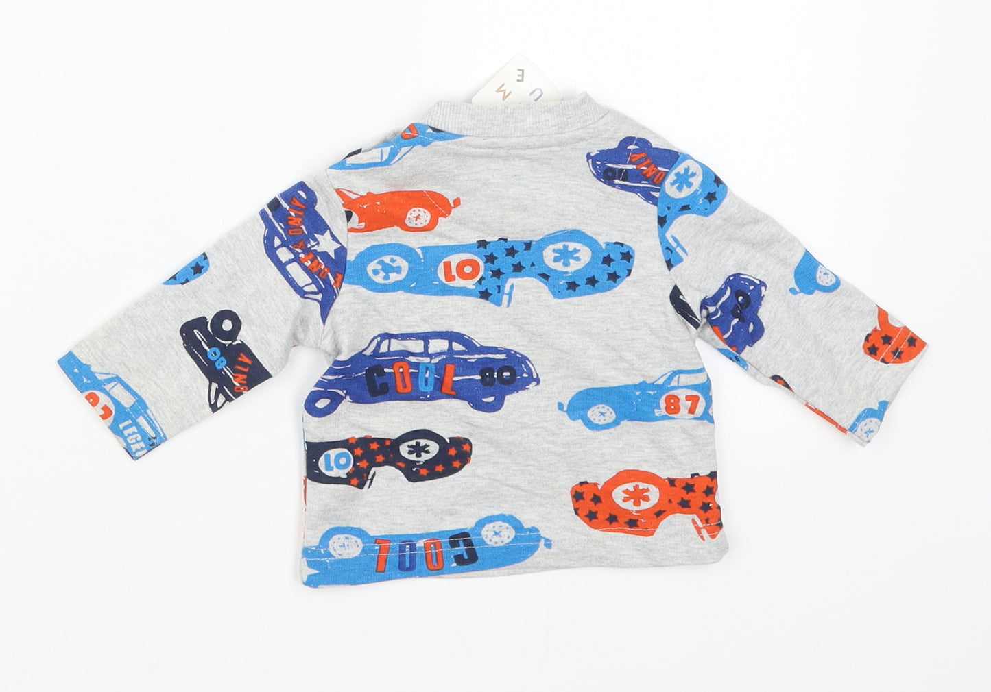 Nutmeg Boys Grey  Cotton Basic T-Shirt Size Newborn Round Neck Pullover - Cars