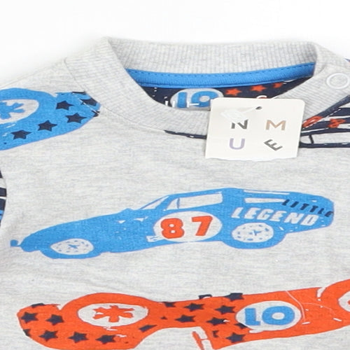 Nutmeg Boys Grey  Cotton Basic T-Shirt Size Newborn Round Neck Pullover - Cars