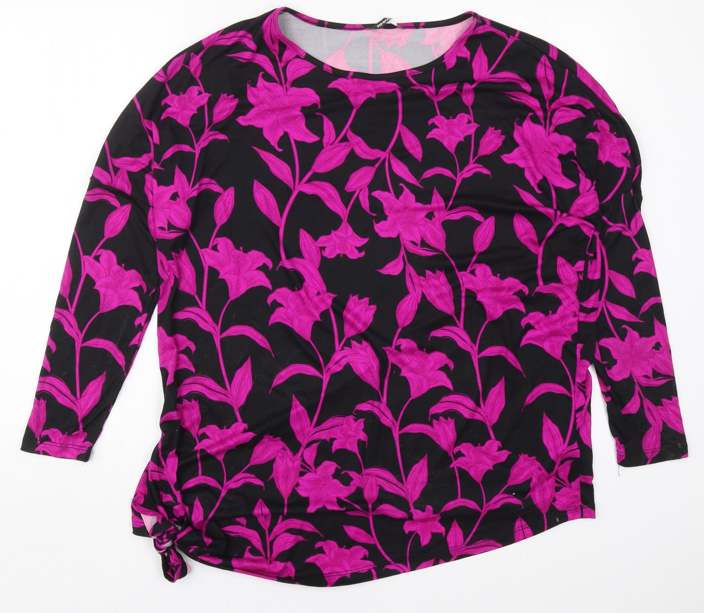 Pep & Co Womens Pink Floral Polyester Basic T-Shirt Size 14 Round Neck