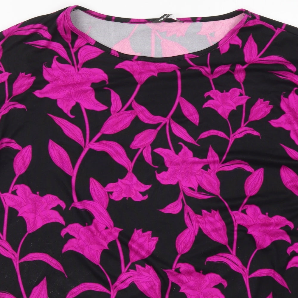 Pep & Co Womens Pink Floral Polyester Basic T-Shirt Size 14 Round Neck