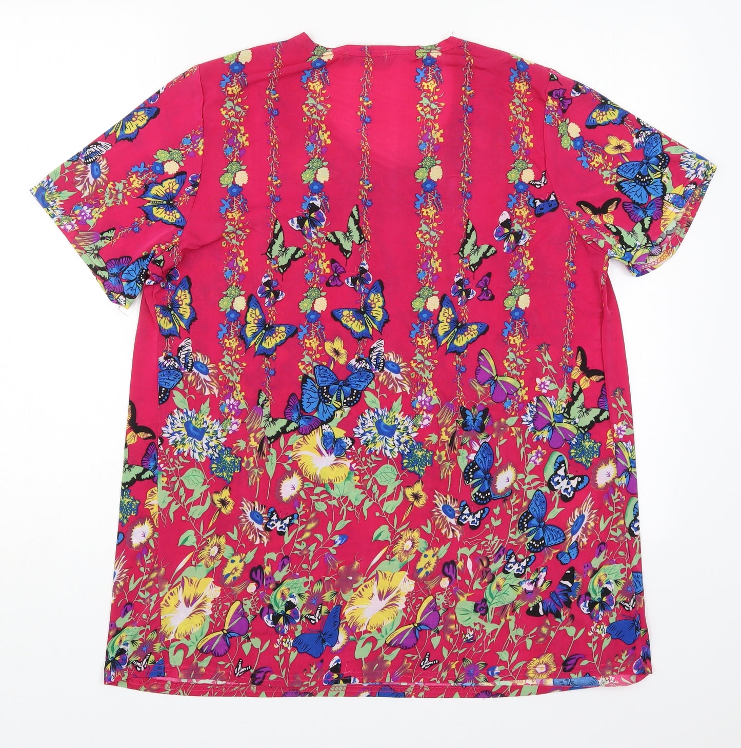 Xin Da Womens Multicoloured Floral Cotton Basic T-Shirt Size L Round Neck - Butterflies