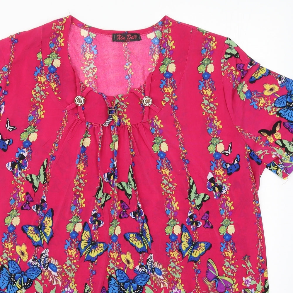 Xin Da Womens Multicoloured Floral Cotton Basic T-Shirt Size L Round Neck - Butterflies