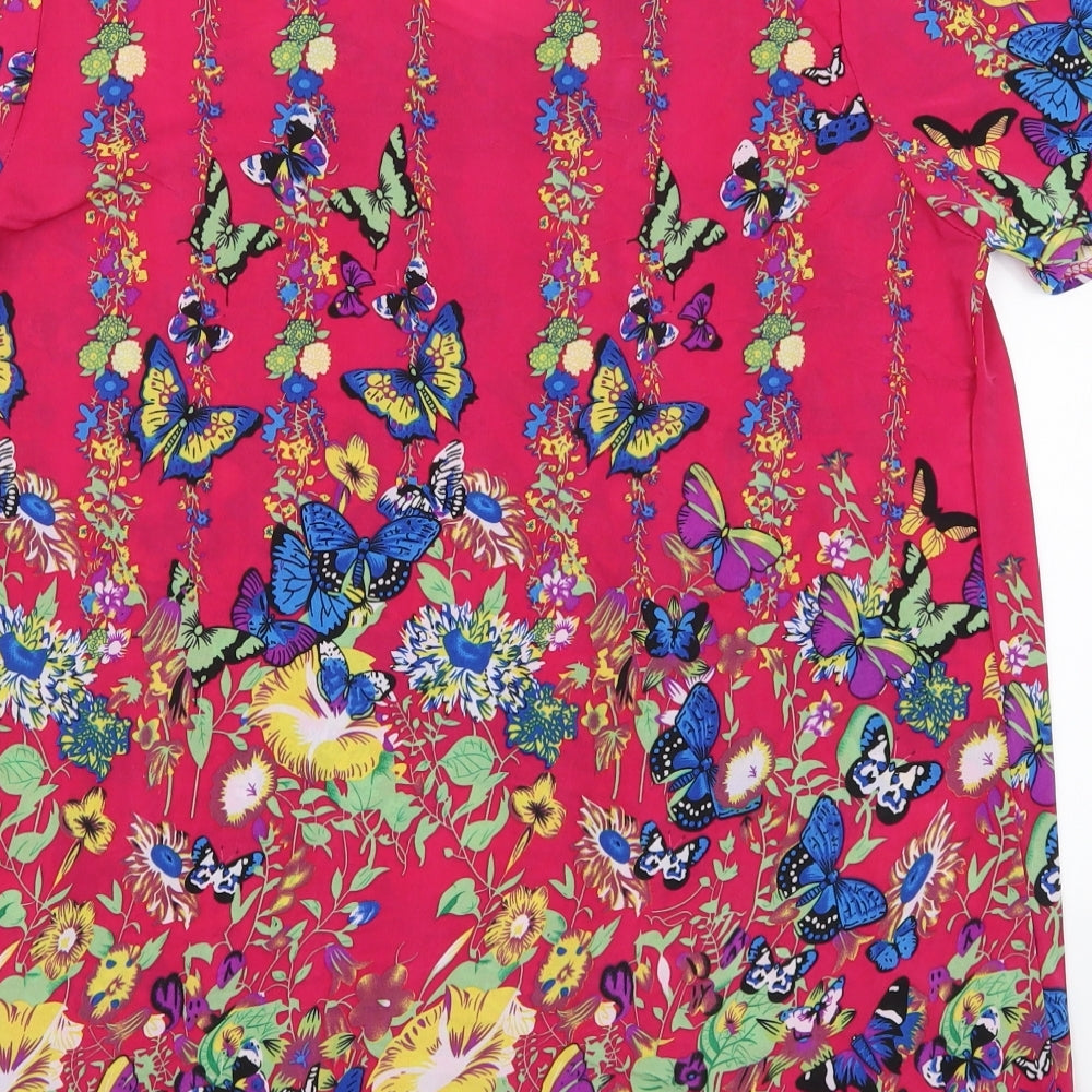 Xin Da Womens Multicoloured Floral Cotton Basic T-Shirt Size L Round Neck - Butterflies