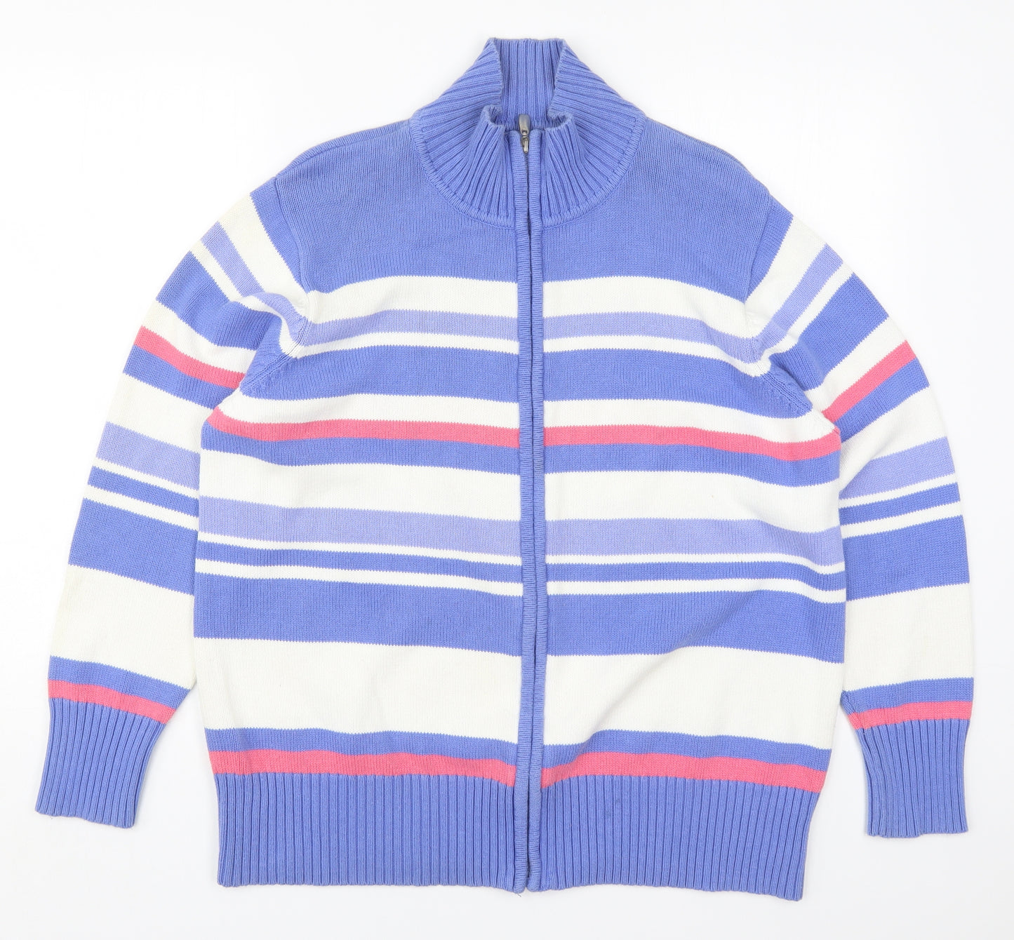 Bonmarché Womens Blue Round Neck Striped Cotton Pullover Jumper Size L   - Pink