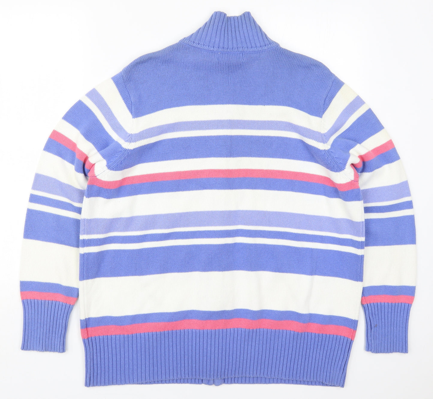 Bonmarché Womens Blue Round Neck Striped Cotton Pullover Jumper Size L   - Pink
