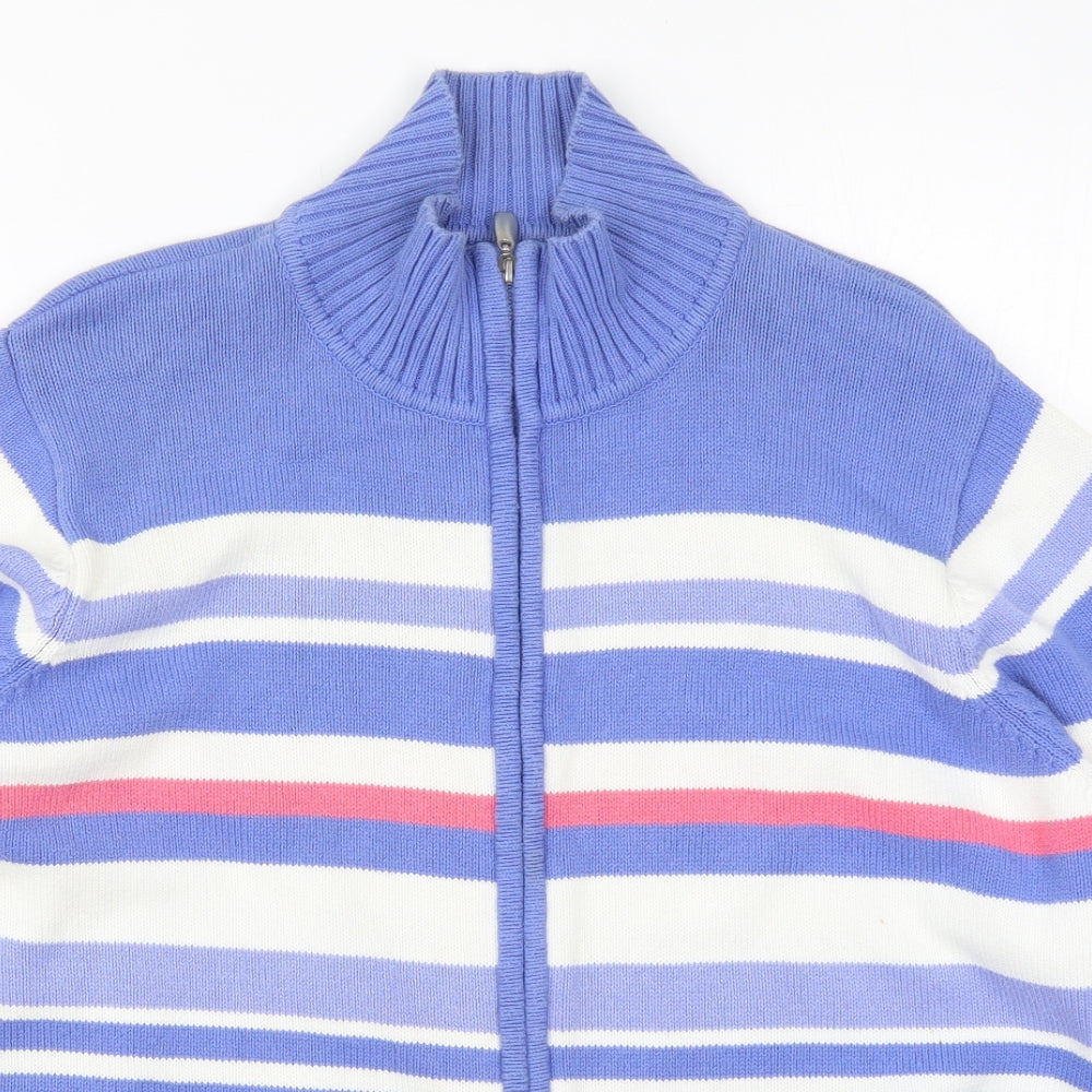 Bonmarché Womens Blue Round Neck Striped Cotton Pullover Jumper Size L   - Pink
