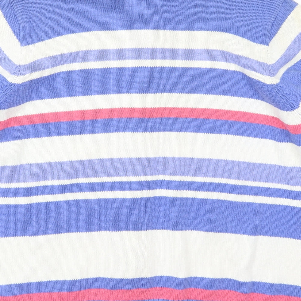 Bonmarché Womens Blue Round Neck Striped Cotton Pullover Jumper Size L   - Pink