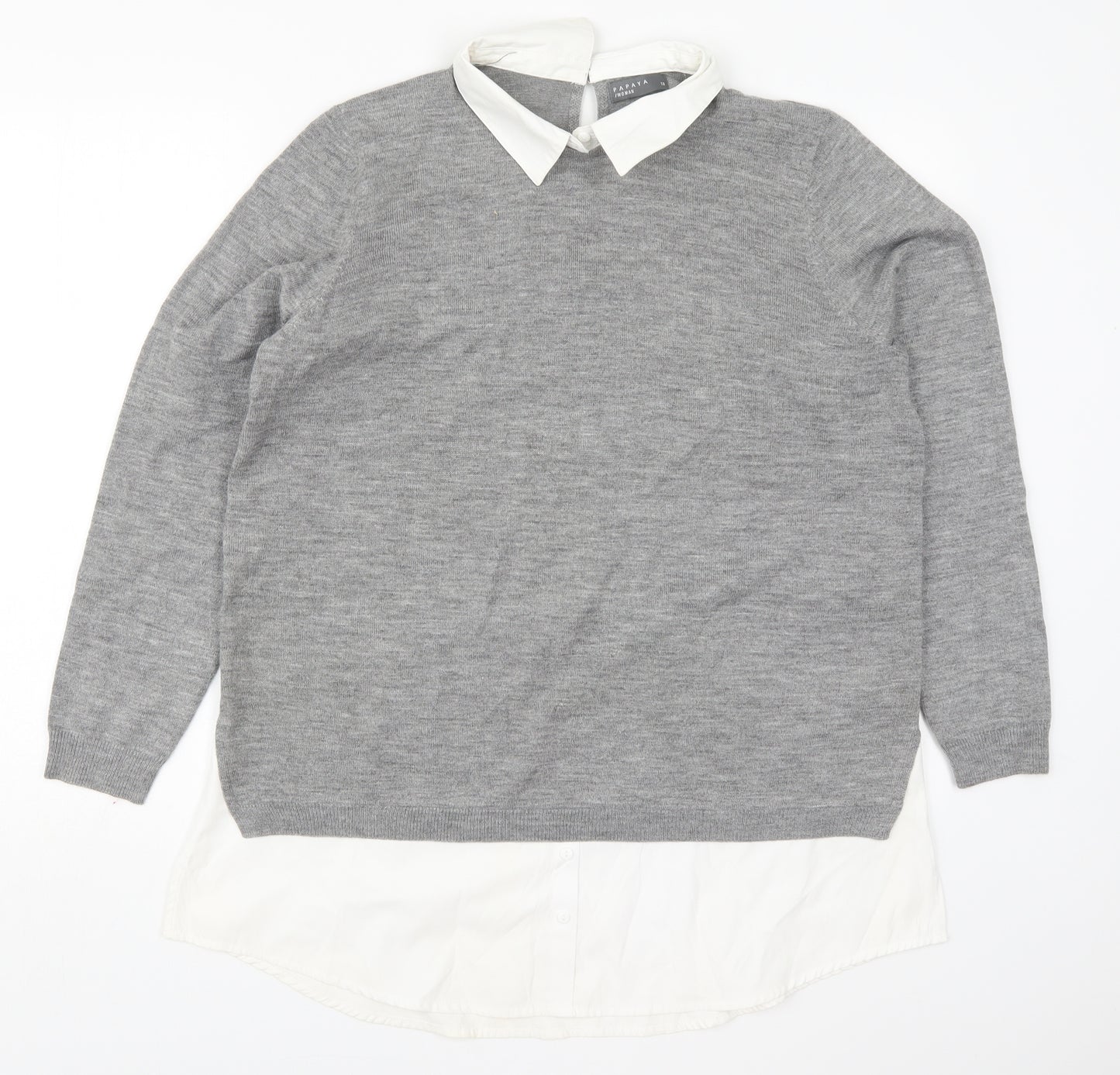 Papaya Womens Grey Collared  Acrylic Pullover Jumper Size 18